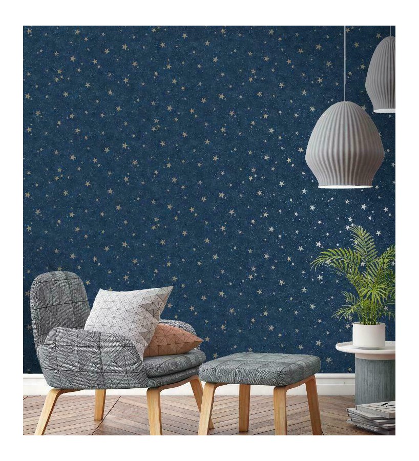 Papel pintado infantil de cielo azul con estrellas doradas  Itzel 681983