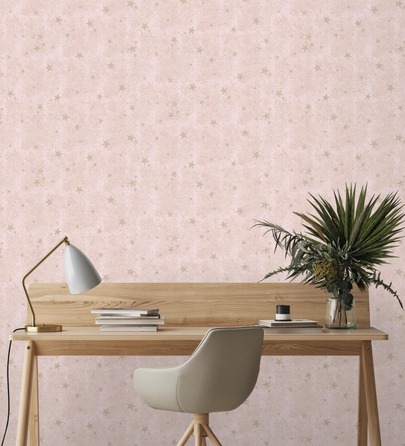Papel pintado infantil de cielo rosa con estrellas doradas  Itzel 681984