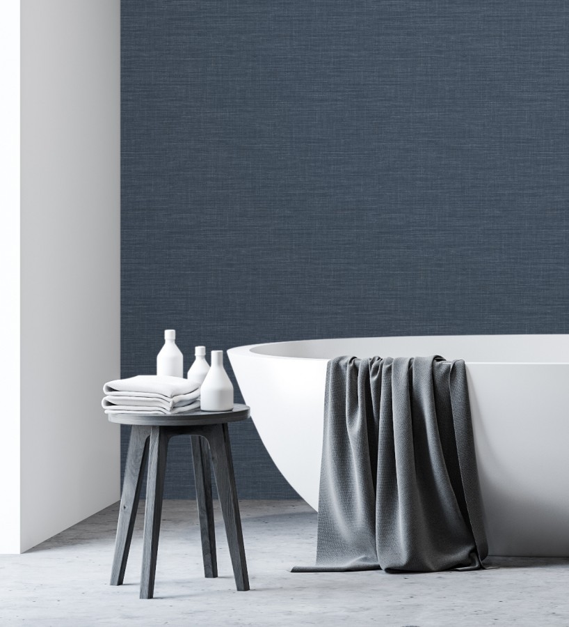 Papel pintado liso de fibras vegetales en tonos azules efecto nacarado  Nora Texture 681991