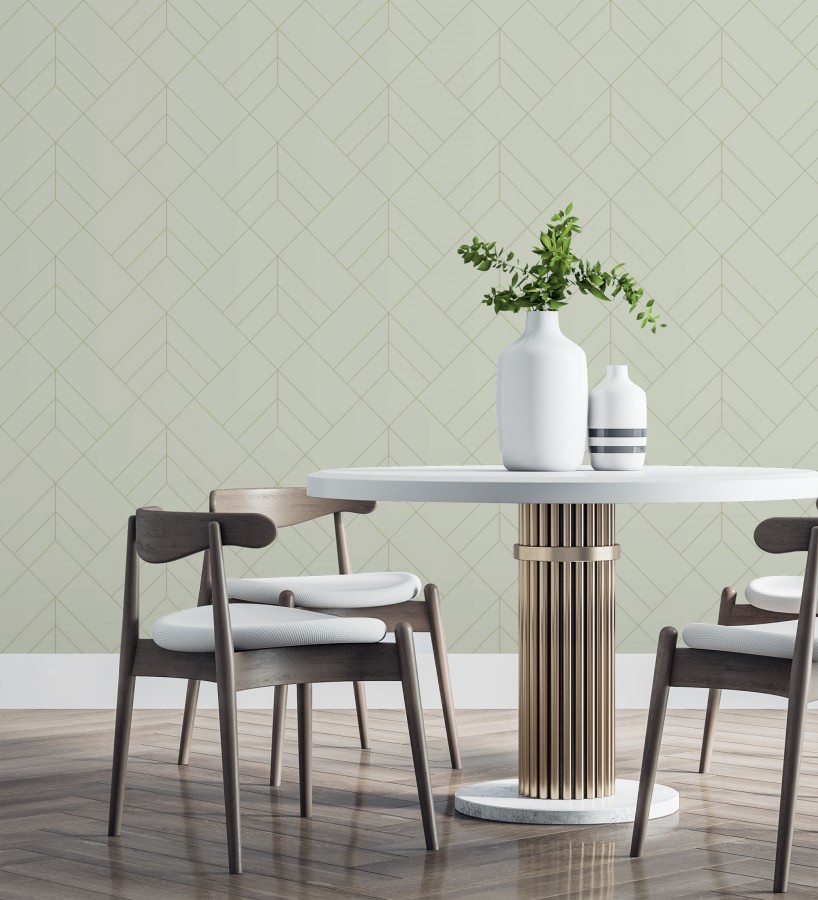 Papel pintado geométrico de rombos con líneas doradas fondo gris cálido estilo Art déco  Arnova 682082