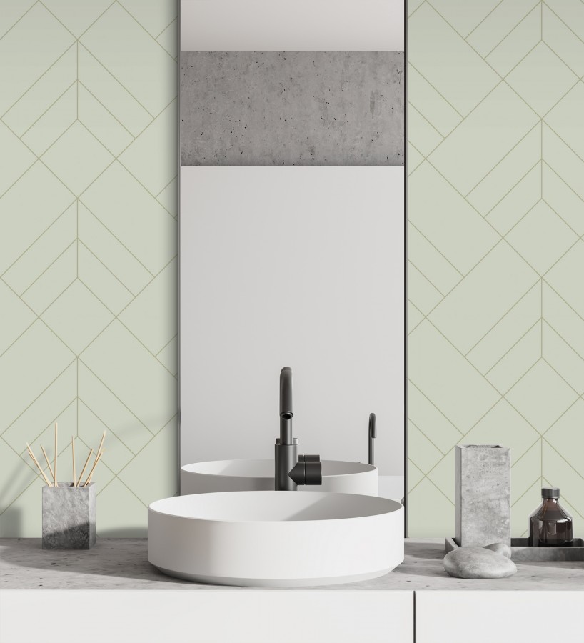 Papel pintado geométrico de rombos con líneas doradas fondo gris cálido estilo Art déco  Arnova 682082