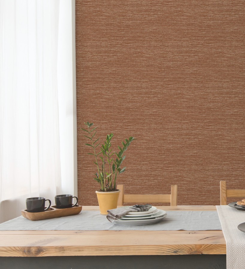 Papel pintado rafia con fibras de sisal teñido en marrón rojizo  Studs Texture 682101