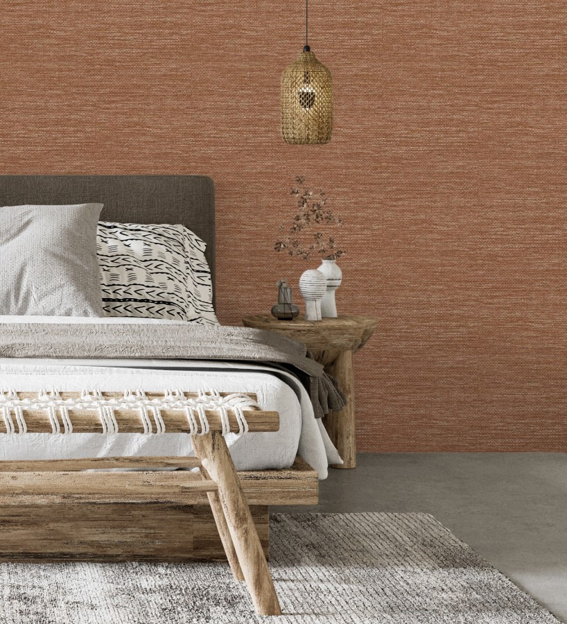Papel pintado rafia con fibras de sisal teñido en marrón rojizo  Studs Texture 682101
