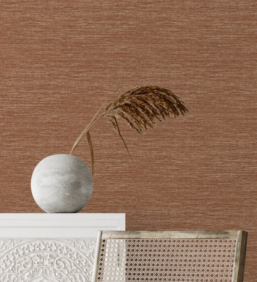 Papel pintado rafia con fibras de sisal teñido en marrón rojizo  Studs Texture 682101
