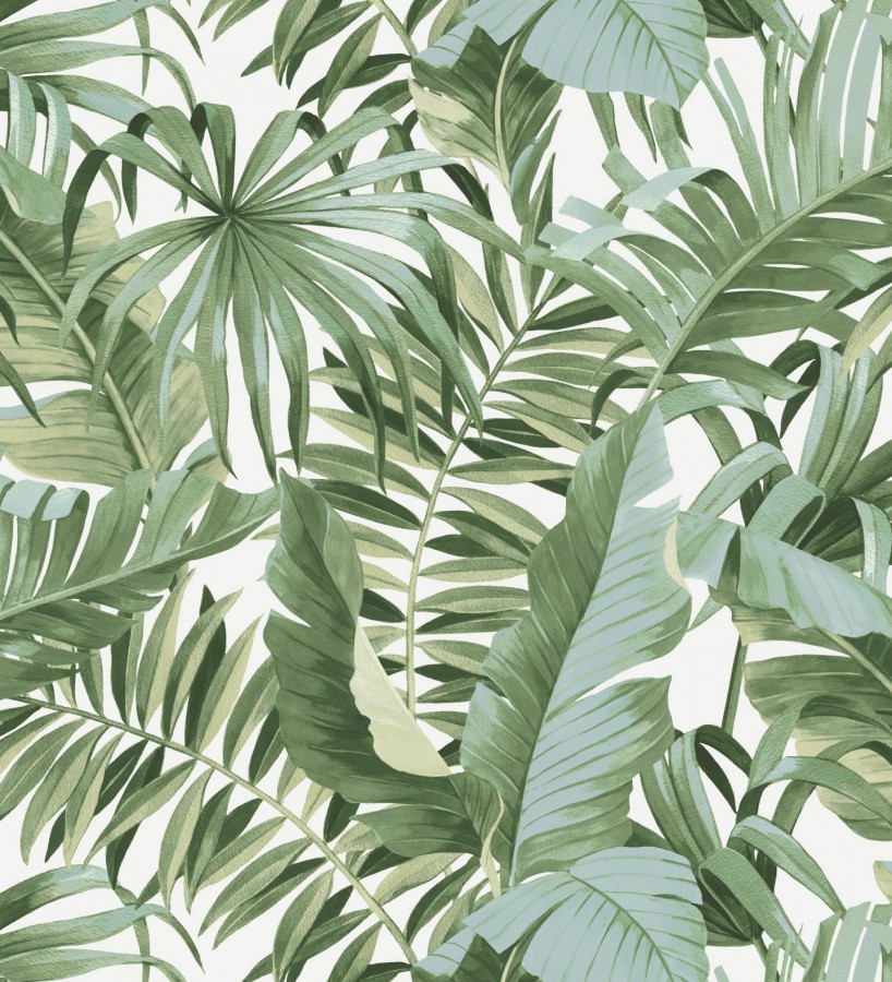 Papel pintado de hojas tropicales verde y blanco  Maldivas Tropical 682357
