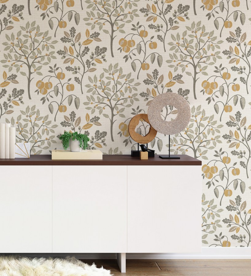 Papel pintado de dibujo de plantas y frutos ligeramente texturizado  Maison Cheryl 682393