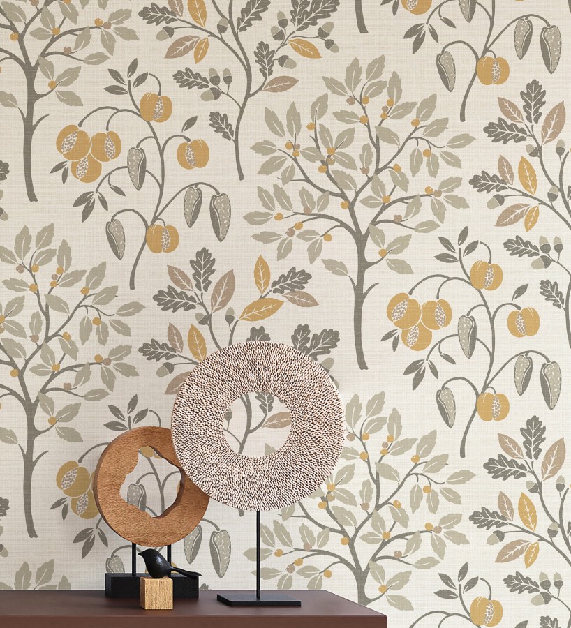 Papel pintado de dibujo de plantas y frutos ligeramente texturizado  Maison Cheryl 682393
