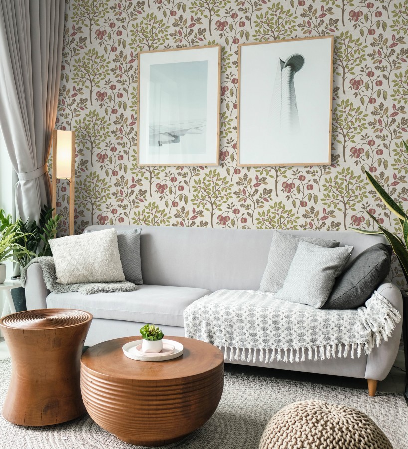 Papel pintado de dibujo de plantas y frutos ligeramente texturizado  Maison Cheryl 682395