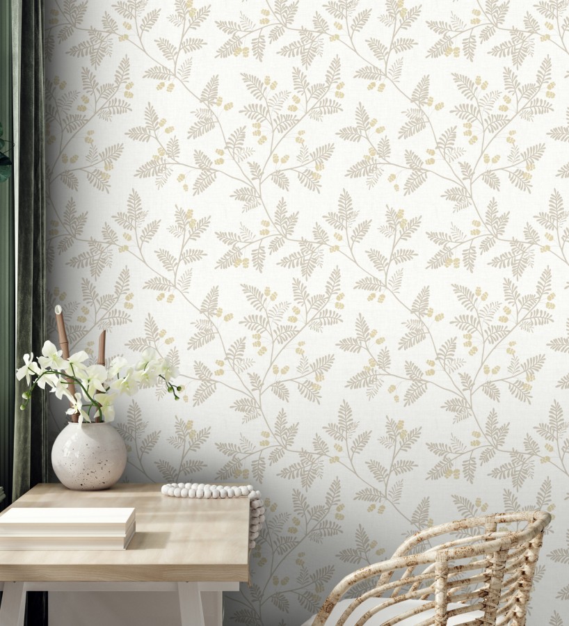 Papel pintado de hojas beige y ocre  Kimberly 682409