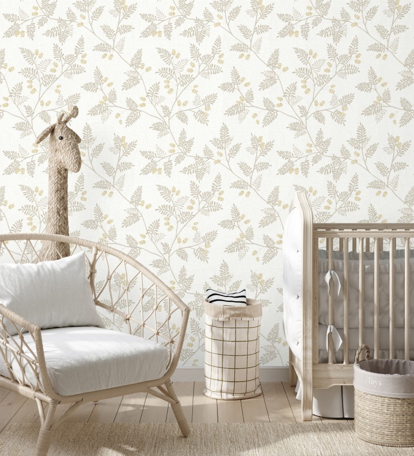 Papel pintado de hojas beige y ocre  Kimberly 682409