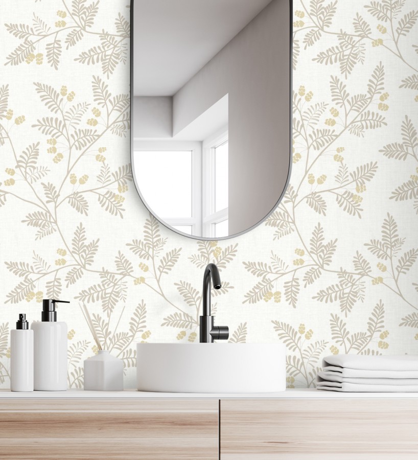 Papel pintado de hojas beige y ocre  Kimberly 682409