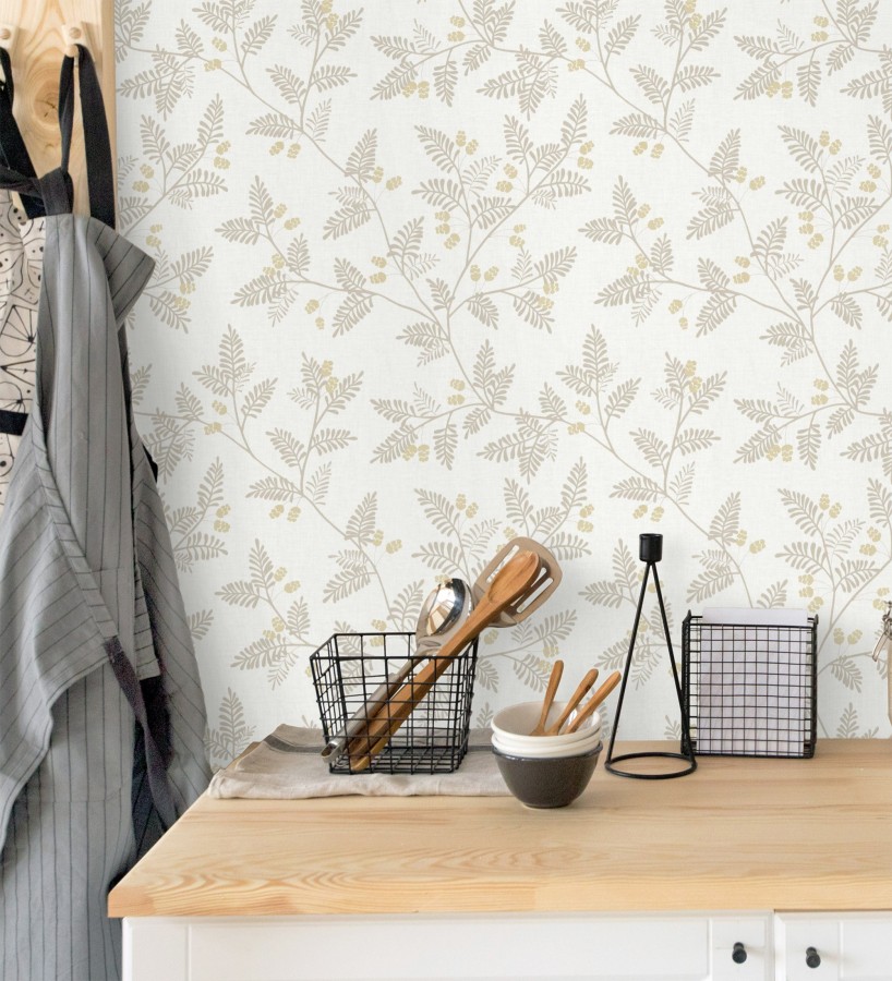 Papel pintado de hojas beige y ocre  Kimberly 682409