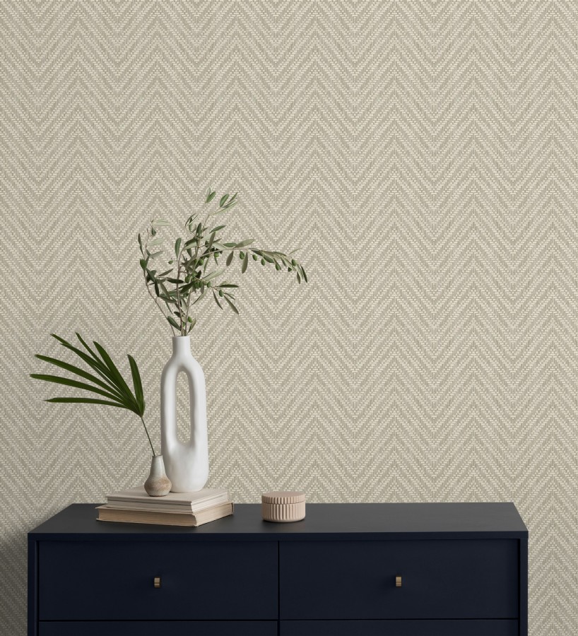 Papel pintado de espigas efecto fibra vegetal tonos camel y beige  Mumbai Wide 682459