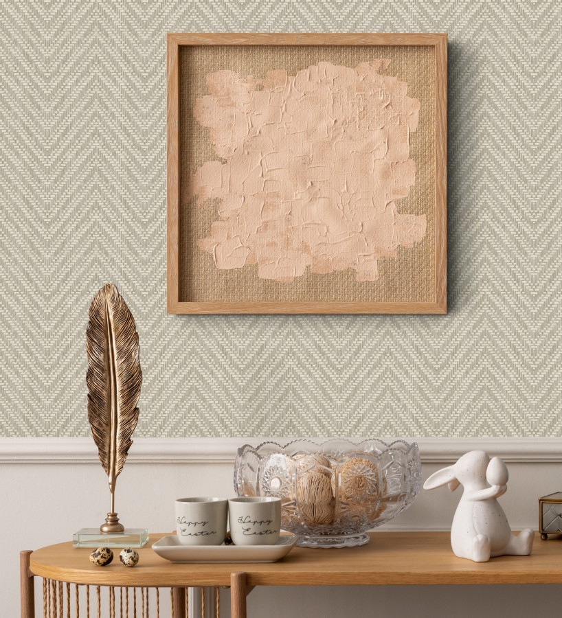 Papel pintado de espigas efecto fibra vegetal tonos camel y beige  Mumbai Wide 682459