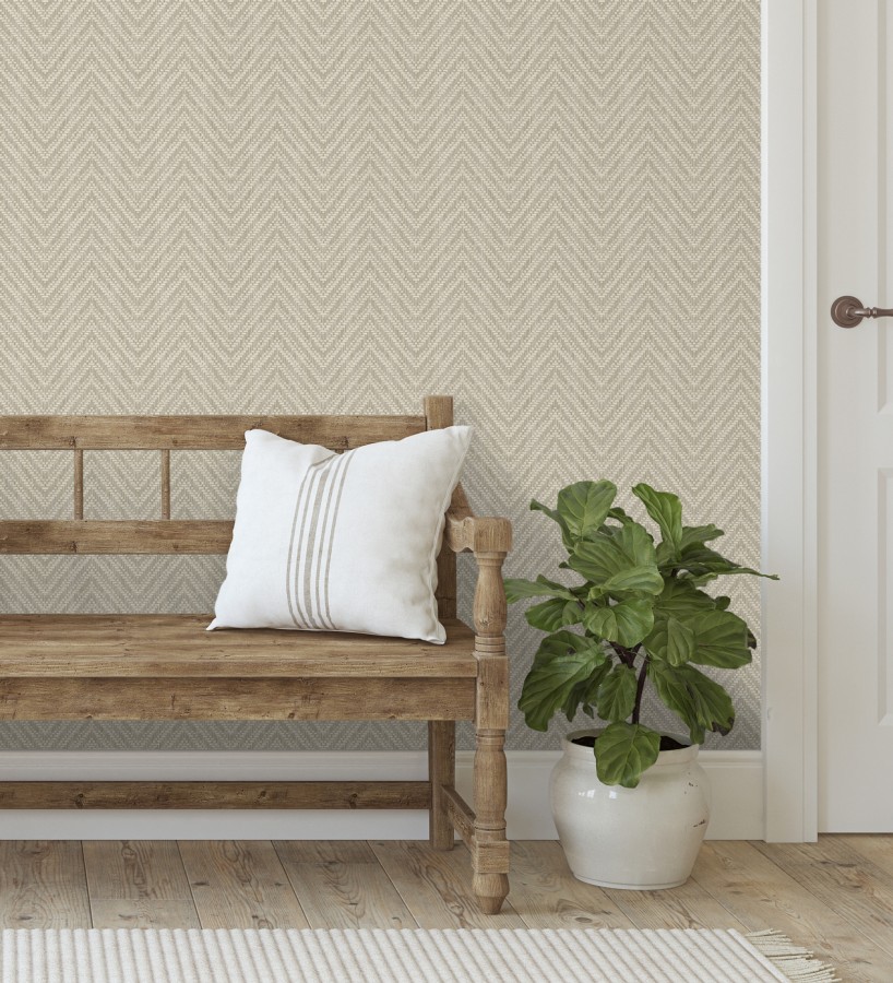 Papel pintado de espigas efecto fibra vegetal tonos camel y beige  Mumbai Wide 682459