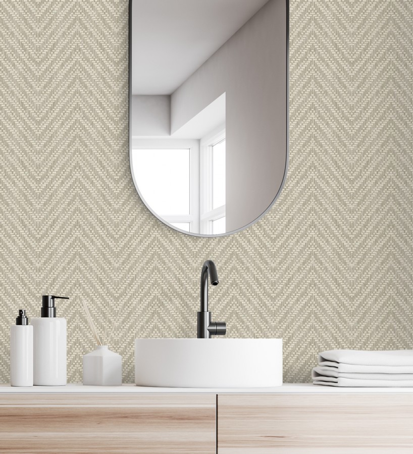 Papel pintado de espigas efecto fibra vegetal tonos camel y beige  Mumbai Wide 682459
