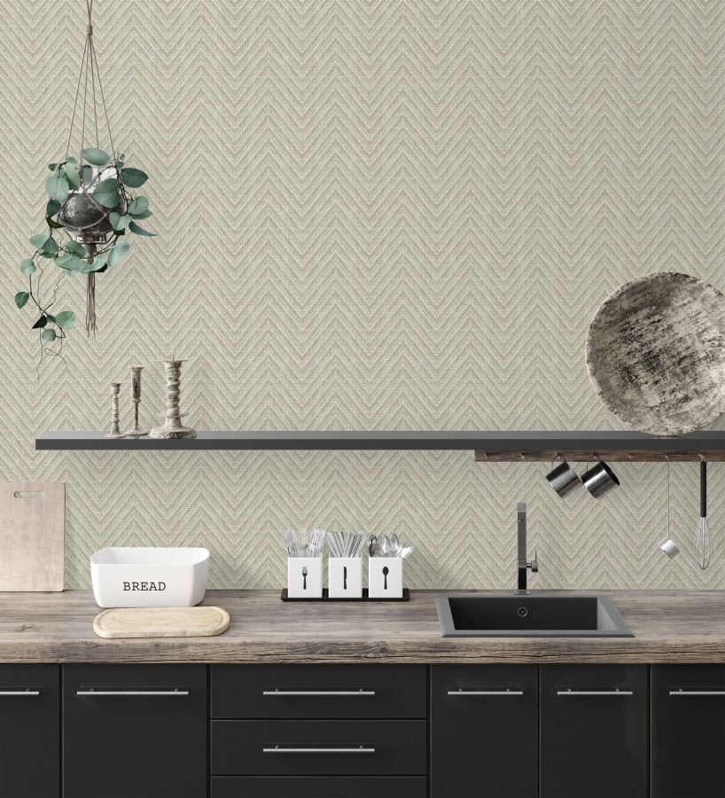 Papel pintado de espigas efecto fibra vegetal tonos camel y beige  Mumbai Wide 682459