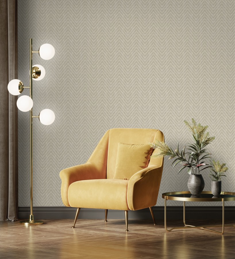 Papel pintado de espigas efecto fibra vegetal tonos camel y beige  Mumbai Wide 682459