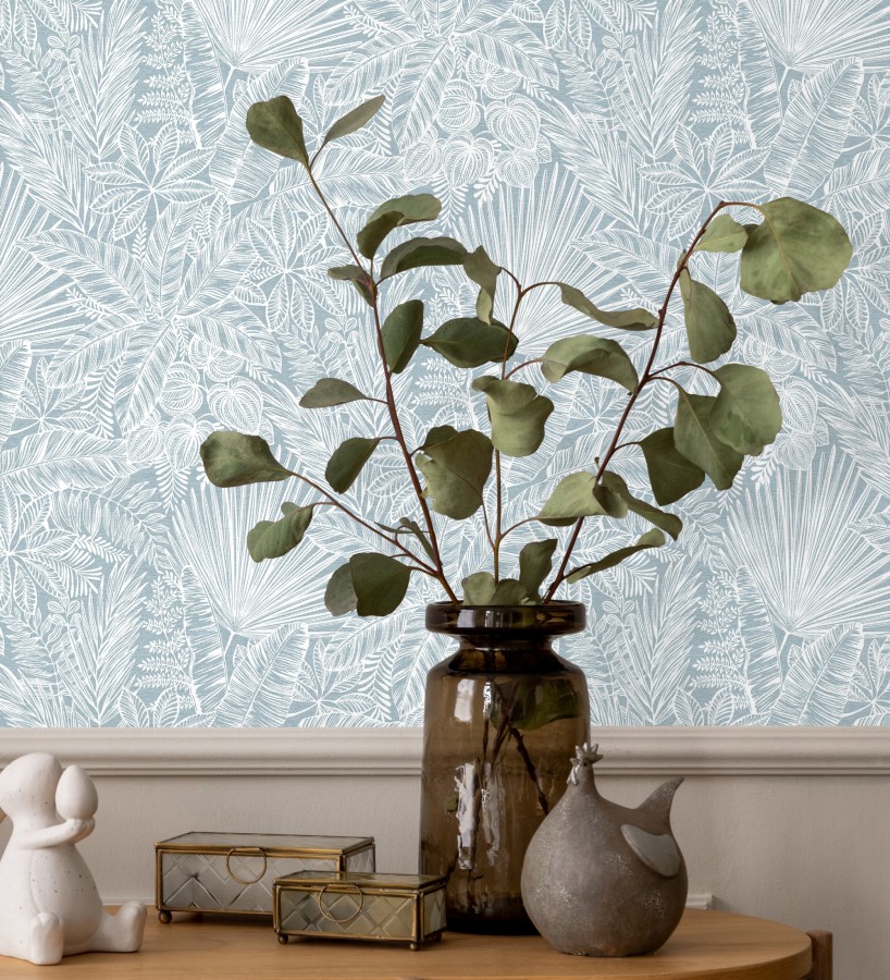 Papel pintado de selva tropical con hojas fondo azul  Jacaranda 682473