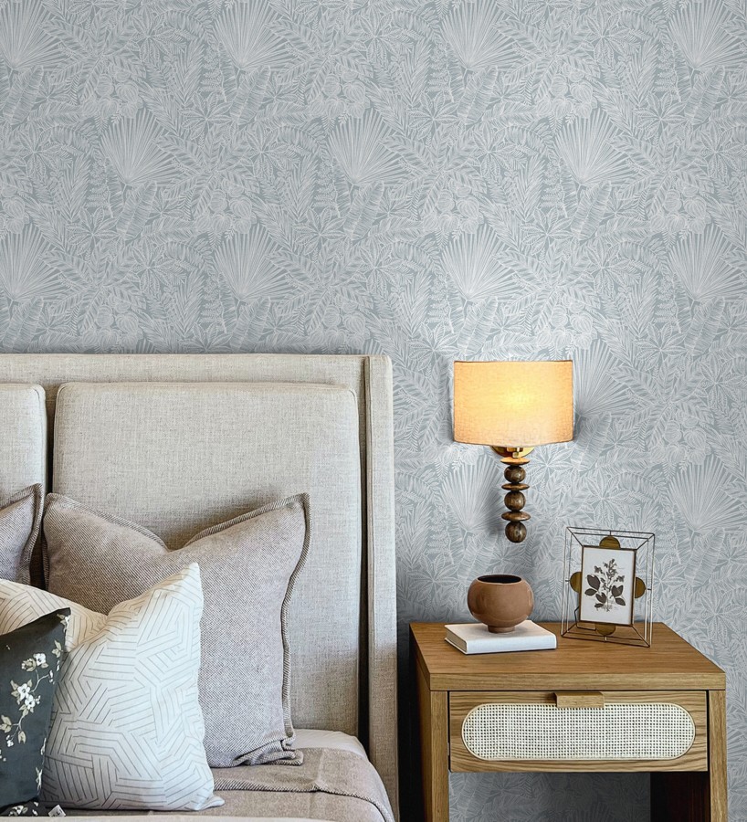 Papel pintado de selva tropical con hojas fondo azul  Jacaranda 682473
