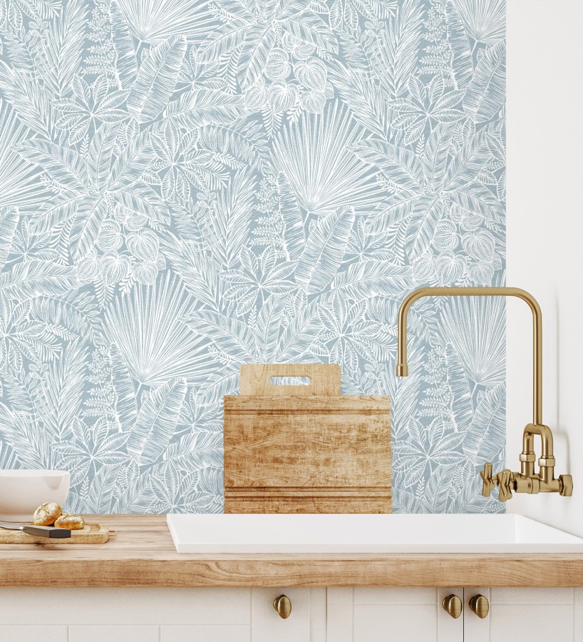 Papel pintado de selva tropical con hojas fondo azul  Jacaranda 682473