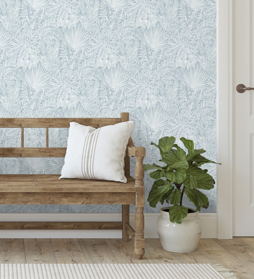 Papel pintado de selva tropical con hojas fondo azul  Jacaranda 682473