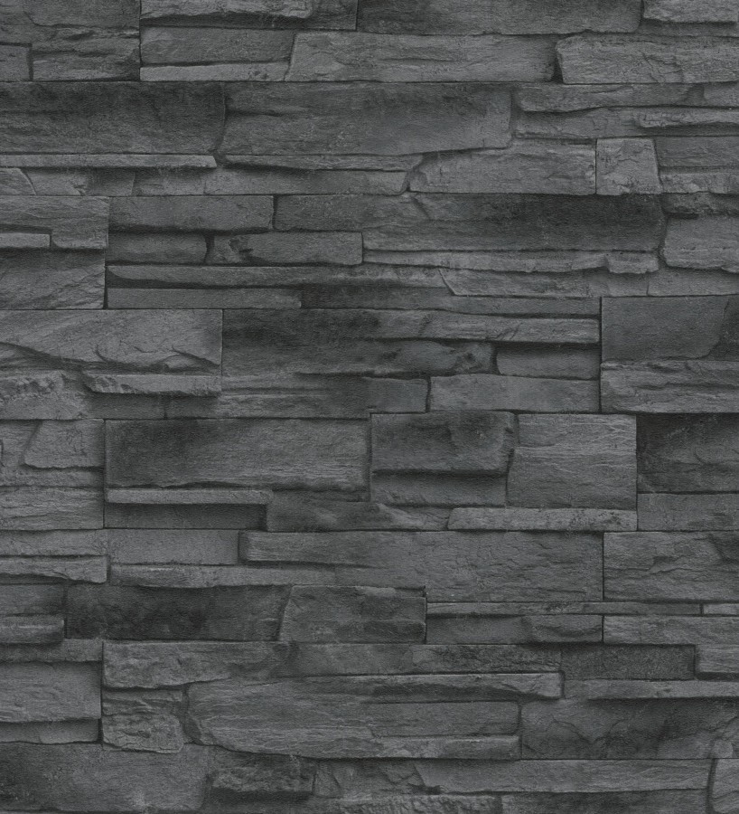 Papel pintado de piedra pizarra negra con relieve  Dakota Stone 682658