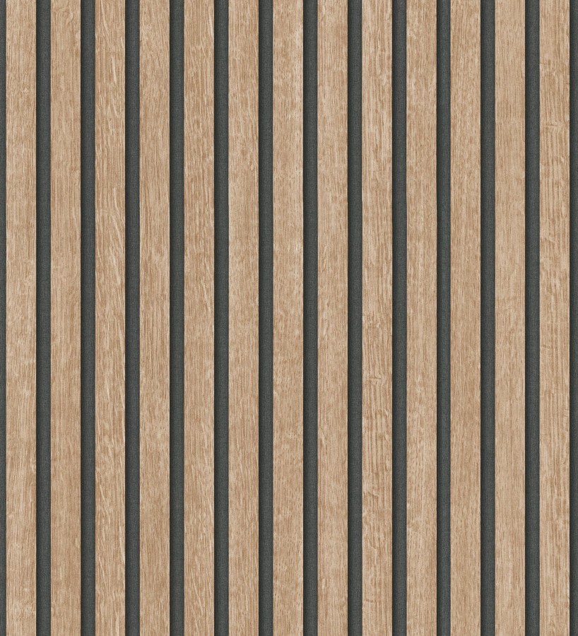 Papel pintado de listones de madera natural imitando el diseño de palillería  Lance Wood Line 682662