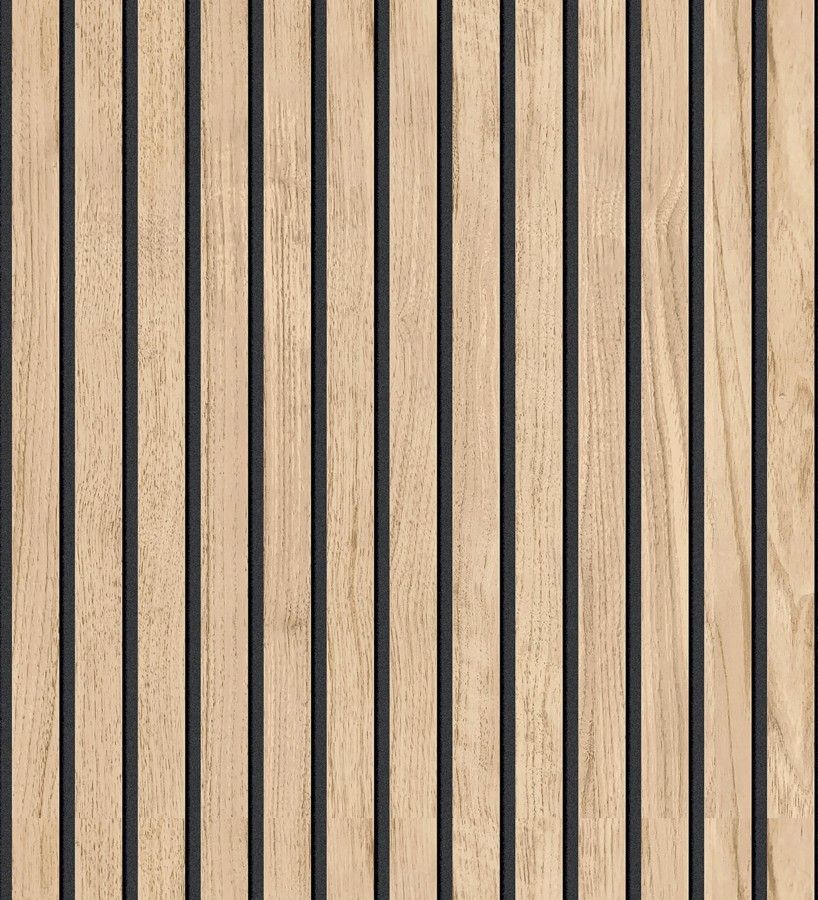 Papel pintado de listones de madera natural imitando a panel de palillería decorativo  Oak Orbit 682815