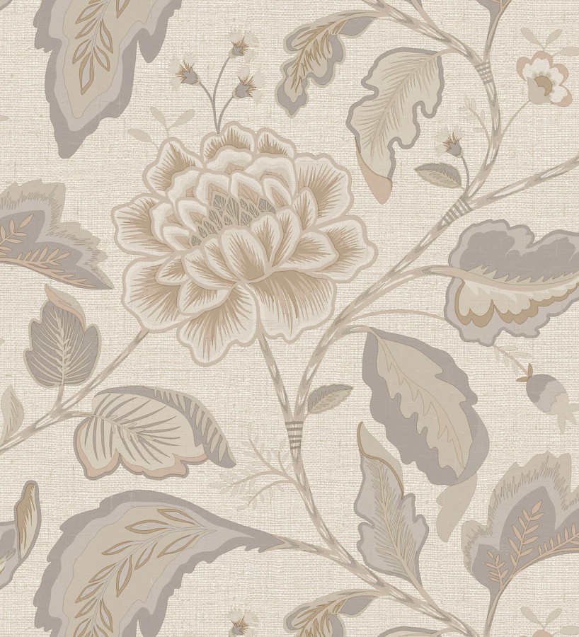 Papel pintado de flores peonía grandes color beige oscuro y fondo beige  Denise Blossom 682824