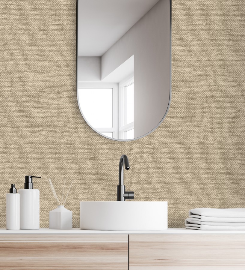 Papel pintado fibra vegetal imitación rafia en relieve color tostado  Rafia Dalia 682882