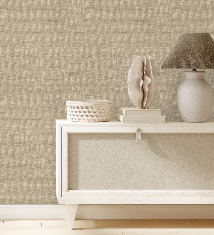 Papel pintado fibra vegetal imitación rafia en relieve color tostado  Rafia Dalia 682882