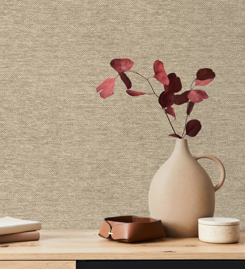 Papel pintado fibra vegetal imitación rafia en relieve color tostado  Rafia Dalia 682882