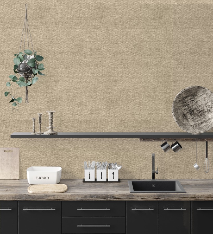 Papel pintado fibra vegetal imitación rafia en relieve color tostado  Rafia Dalia 682882