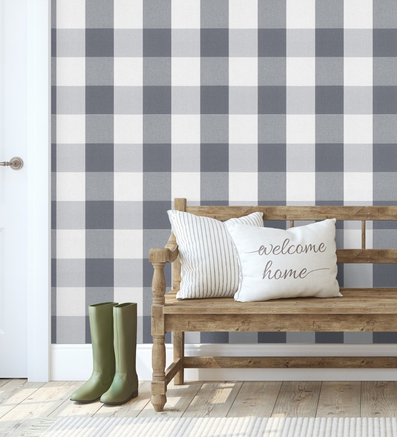 Papel pintado cuadros escoceses tonos grises y blanco estilo inglés  Connor 451842