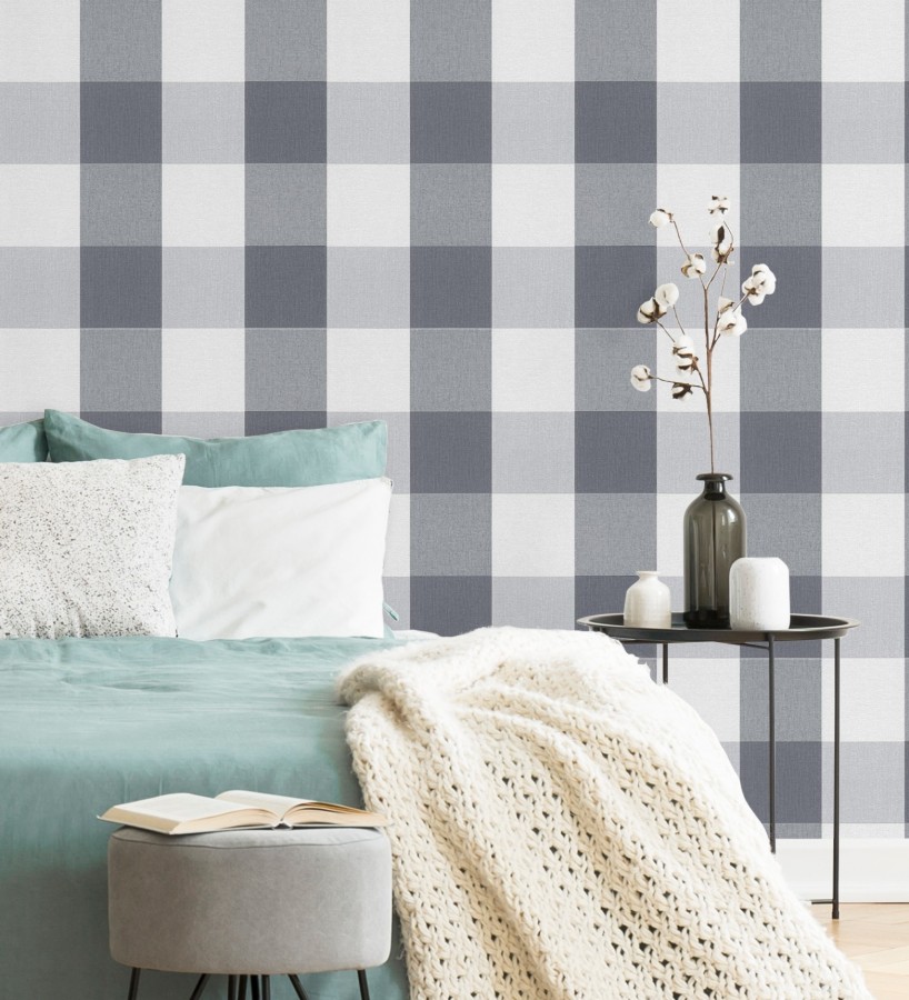 Papel pintado cuadros escoceses tonos grises y blanco estilo inglés  Connor 451842