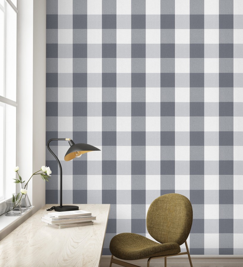 Papel pintado cuadros escoceses tonos grises y blanco estilo inglés  Connor 451842