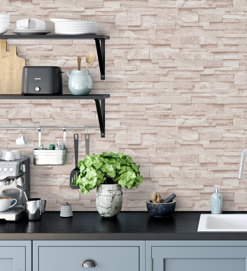 Papel pintado piedra pizarra minimalista color crema  Austin Stone 127675