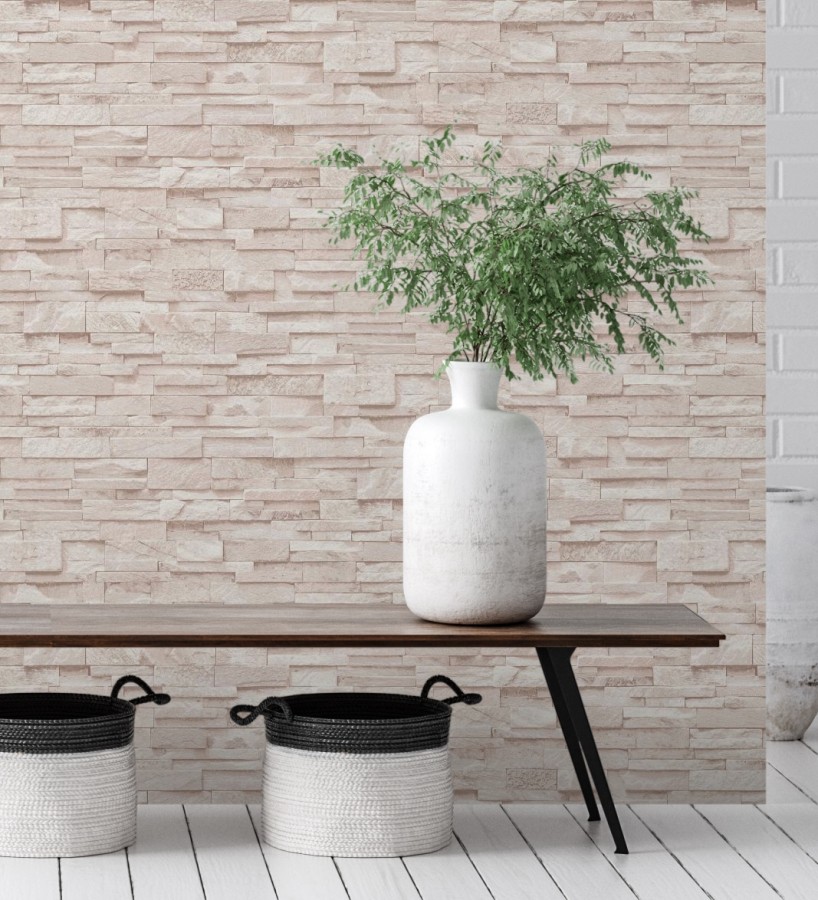 Papel pintado piedra pizarra minimalista color crema  Austin Stone 127675