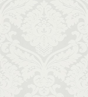 Papel pintado damasco moderno con volutas fondo blanco roto Senso 454010