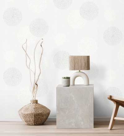 Papel pintado geométrico círculos gris claro con estilo Hansel 451900