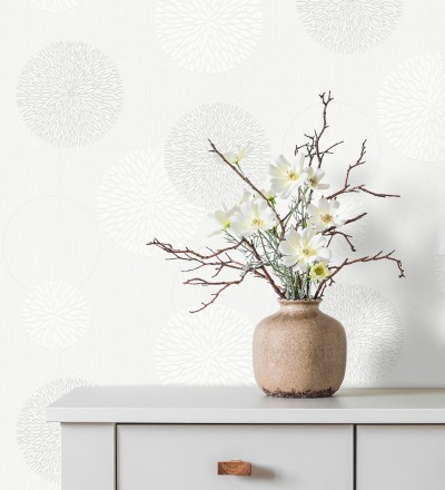 Papel pintado geométrico círculos gris claro con estilo Hansel 451900