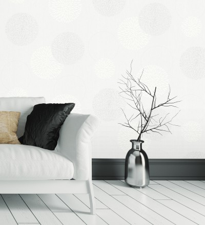 Papel pintado geométrico círculos gris claro con estilo Hansel 451900