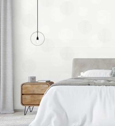 Papel pintado geométrico círculos gris claro con estilo Hansel 451900