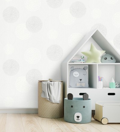 Papel pintado geométrico círculos gris claro con estilo Hansel 451900