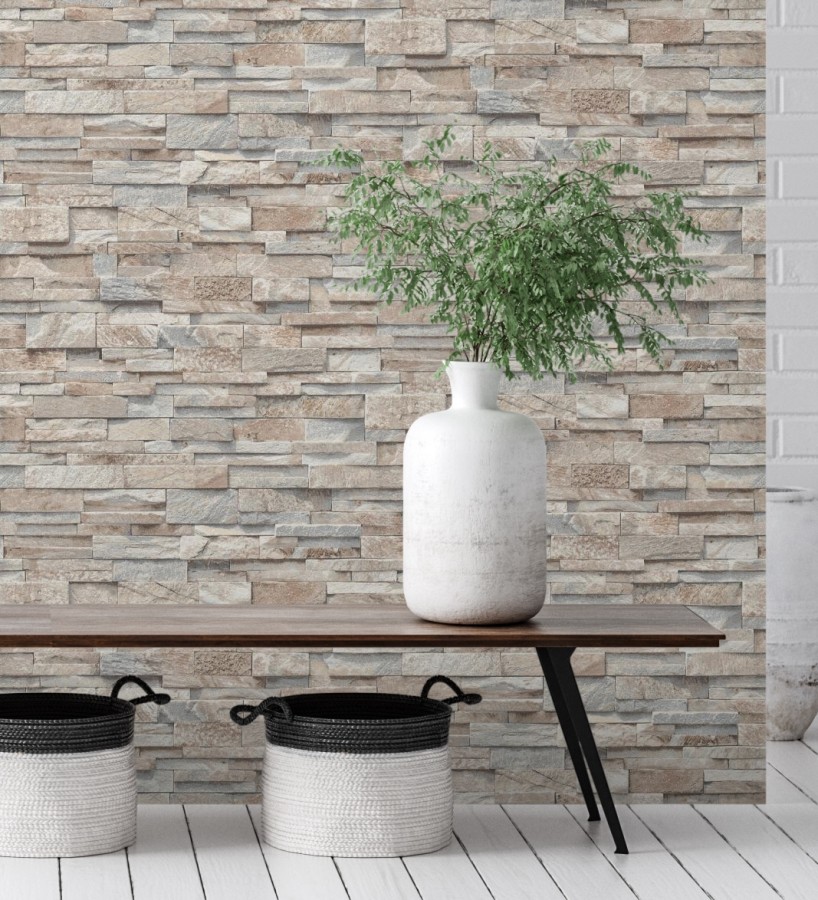 Papel pintado piedra pizarra minimalista tonos arena  Austin Stone 127671