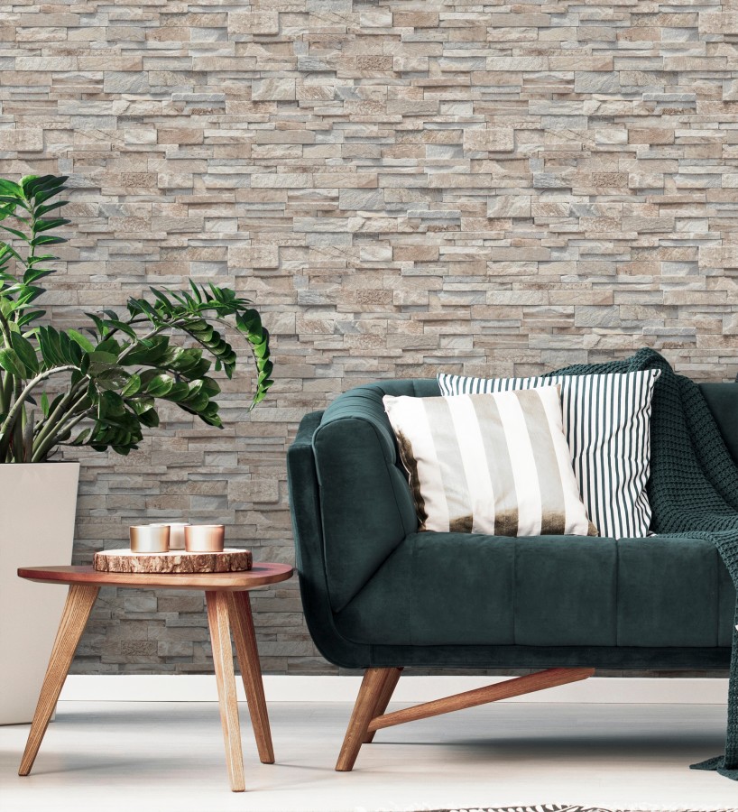 Papel pintado piedra pizarra minimalista tonos arena  Austin Stone 127671