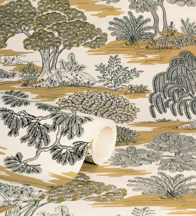 Papel pintado paisaje de árboles con diseño japonés estilo toile de jouy Renoir Symphony 682902