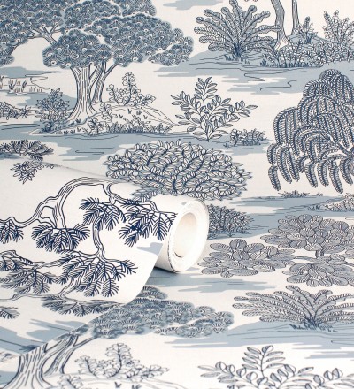 Papel pintado paisaje de árboles con diseño japonés estilo toile de jouy Renoir Symphony 682905