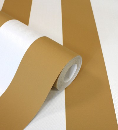 Papel pintado de rayas ocre con textura suave Dijon Stripes 682915